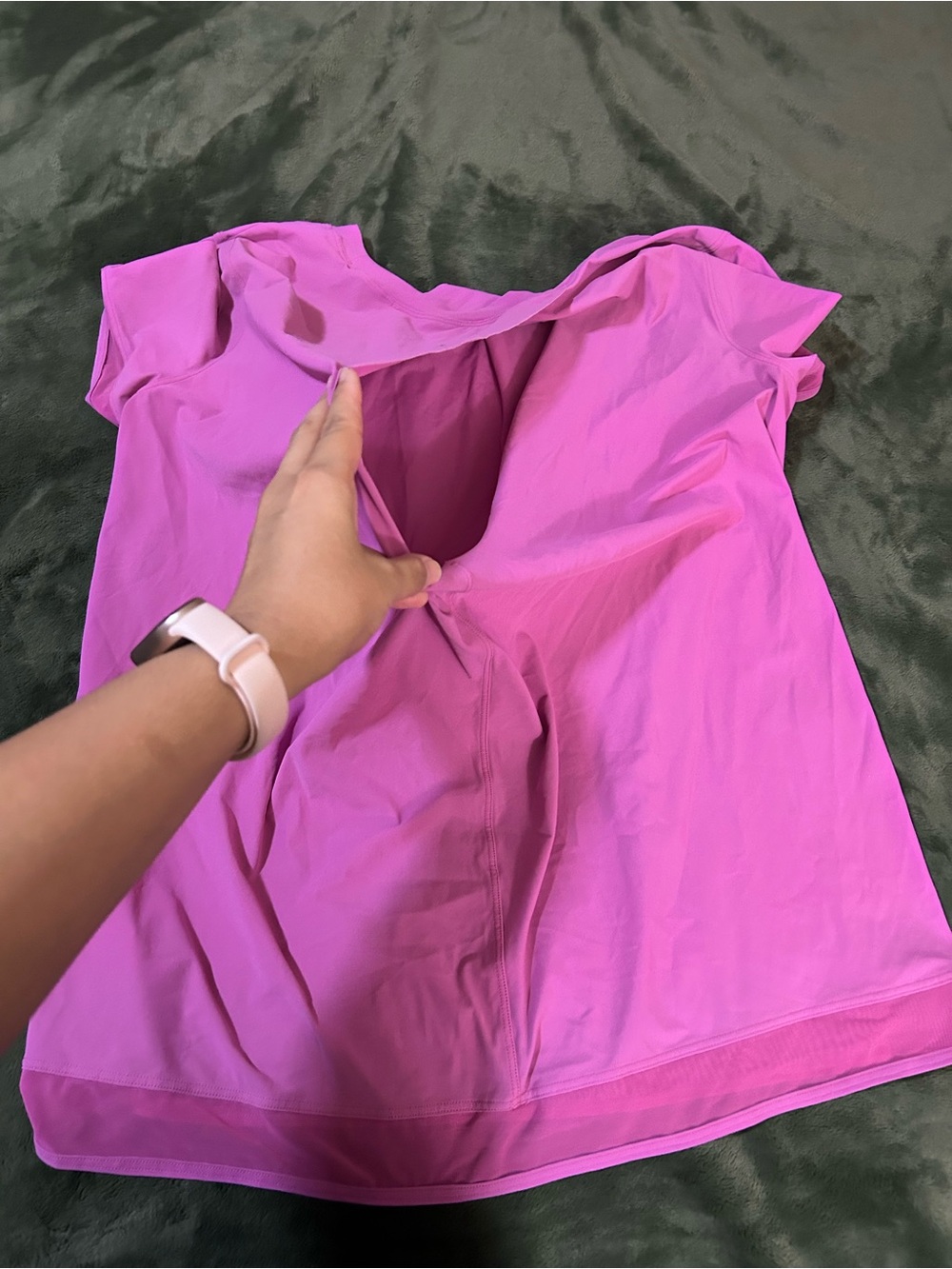 Lululemon Magenta Pink Mesh Trim Open Back Short Sleeve Run Top – Size 6 - Picture 8 of 13